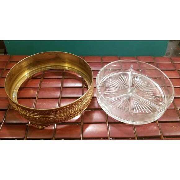 Vintage Hollywood Regency Style Gold Ormolu Footed 3 Section Candy Dish PNCW - Picture 5 of 5